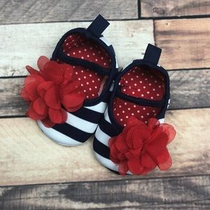 Baby Girl Red, White, and Birdie Shoes